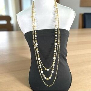 M. Haskell Gold Tone & Faux Pearl Layered Designer Costume Necklace Original Tag
